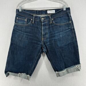 GUSTIN Shorts Mens 34 Selvedge Slim Denim Jorts Cut Offs Button Fly Blue